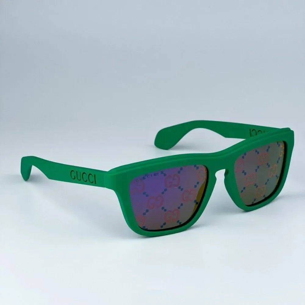 NEW Gucci GG1571S 004 Green Blue Mirrored Logo Unisex Square Sunglasses